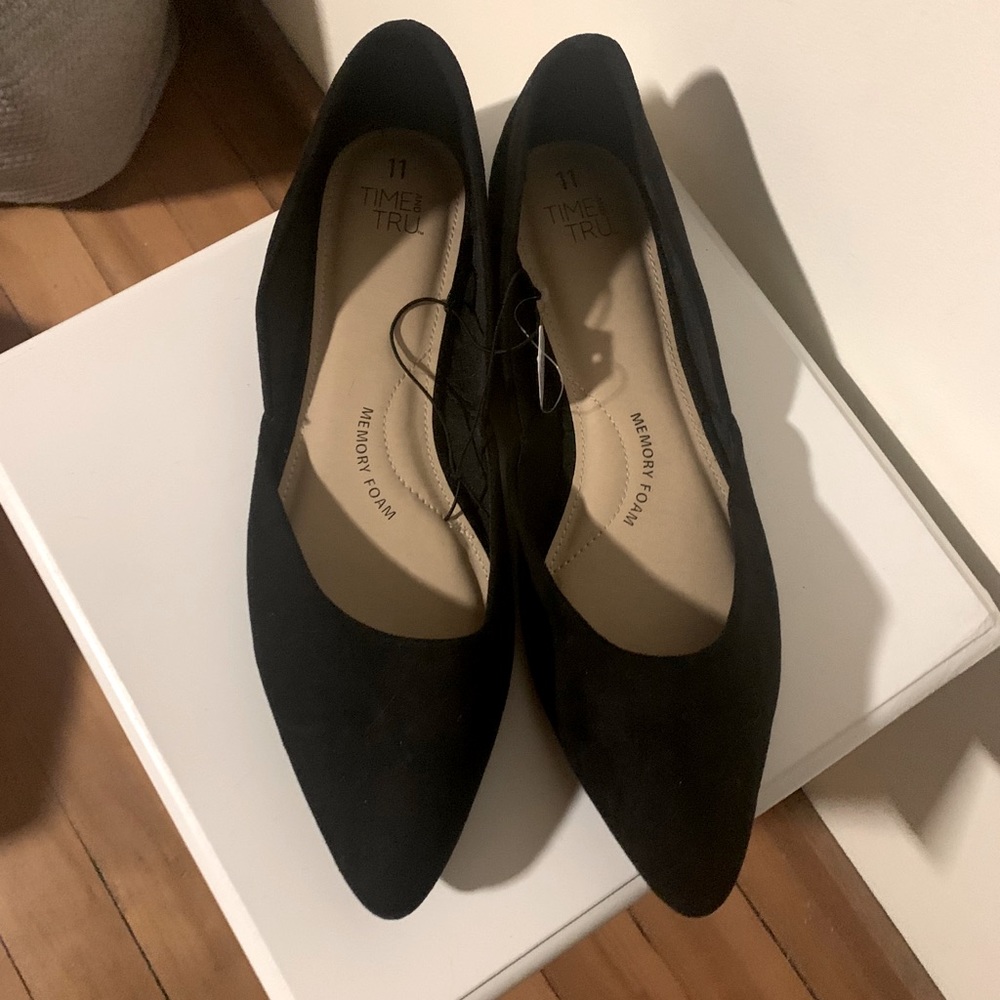 Black Faux Suede Pointed Toe Flats